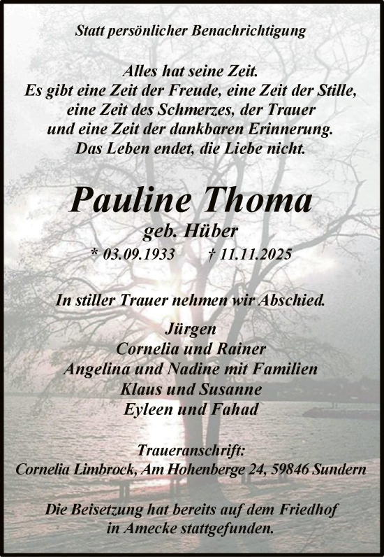 Traueranzeige von Pauline Thoma von HASK