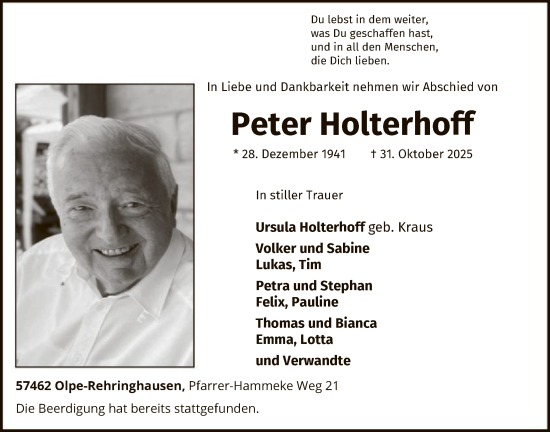 Traueranzeige von Peter Holterhoff von HASK