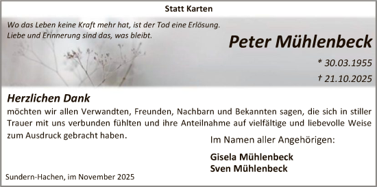 Traueranzeige von Peter Mühlenbeck von HASK
