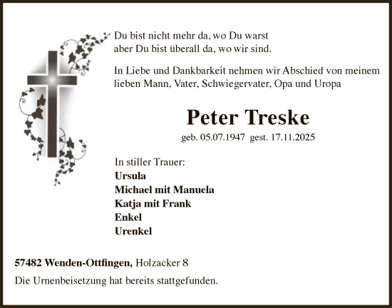 Traueranzeige von Peter Treske von HASK