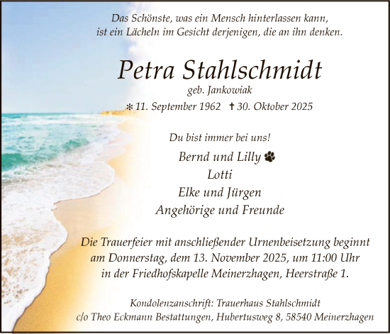 Traueranzeige von Petra Stahlschmidt von HALN