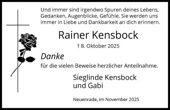 Traueranzeige von Rainer Kensbock von HALN