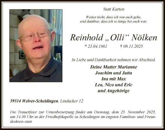 Traueranzeige von Reinhold Nölken von HASO