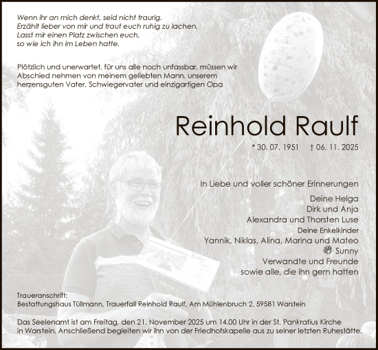 Traueranzeige von Reinhold Raulf von HASO