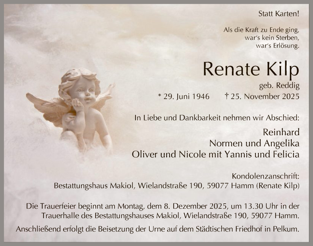  Traueranzeige für Renate Kilp vom 29.11.2025 aus HAWA