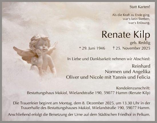 Traueranzeige von Renate Kilp von HAWA