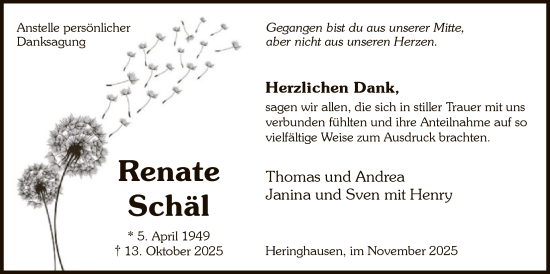 Traueranzeige von Renate Schäl von HASK