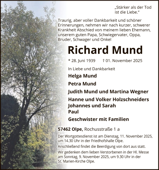 Traueranzeige von Richard Mund von HASK