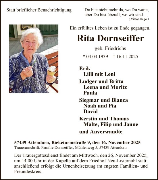 Traueranzeige von Rita Dornseiffer von HASK