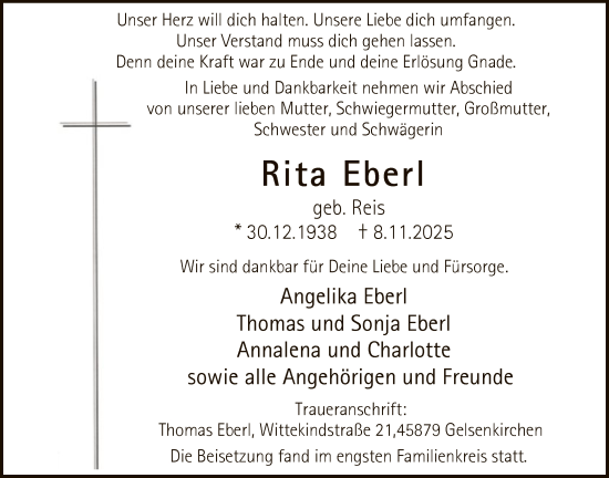 Traueranzeige von Rita Eberl von HALN