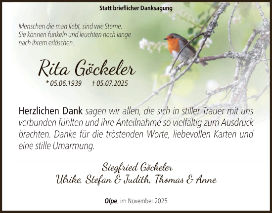 Traueranzeige von Rita Göckeler von HASK