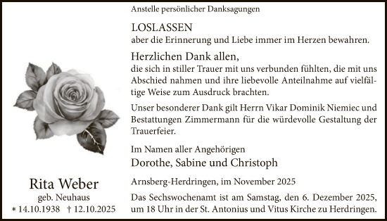 Traueranzeige von Rita Weber von HASK