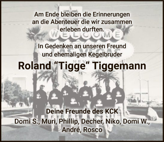 Traueranzeige von Roland Tiggemann von HASK