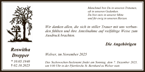 Traueranzeige von Roswitha Drepper von HASO