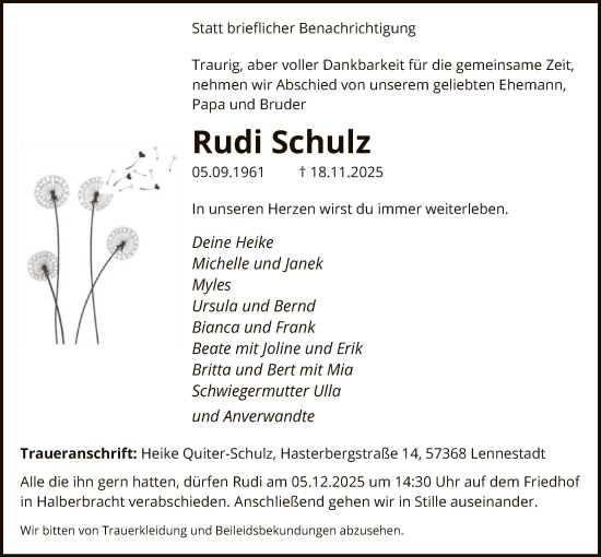 Traueranzeige von Rudi Schulz von HASK