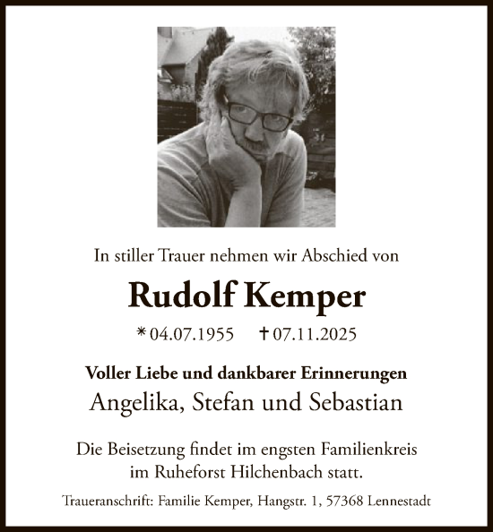 Traueranzeige von Rudolf Kemper von HASK