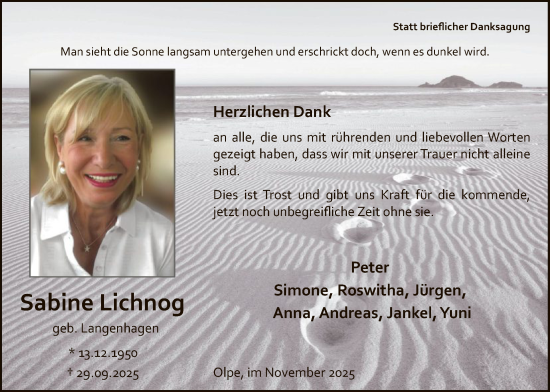 Traueranzeige von Sabine Lichnog von HASK