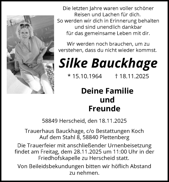 Traueranzeige von Silke Bauckhage von HALN