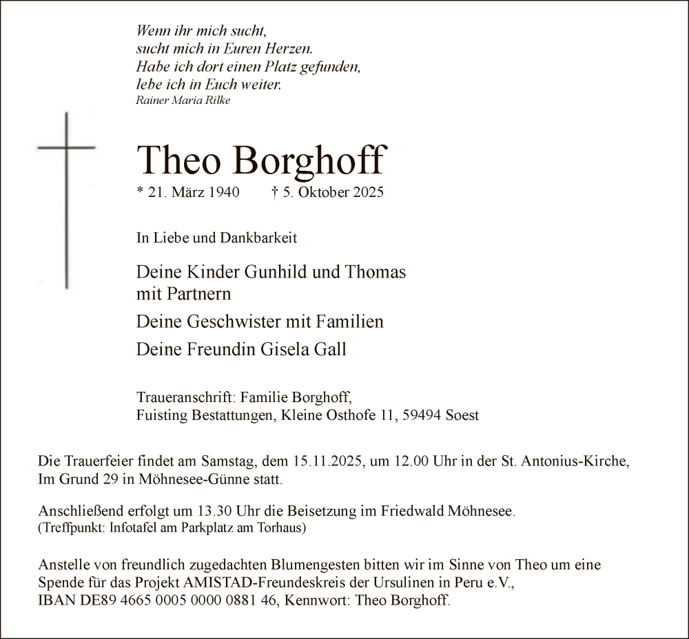  Traueranzeige für Theo Borghoff vom 31.10.2025 aus HASO
