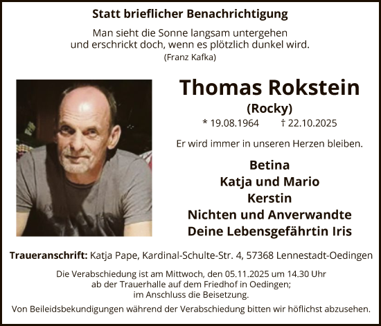 Traueranzeige von Thomas Rokstein von HASK