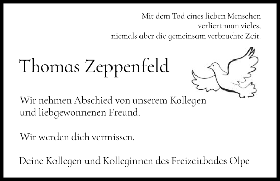 Traueranzeige von Thomas Zeppenfeld von HASK