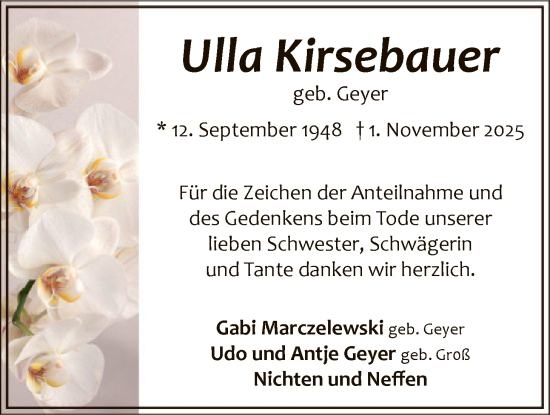 Traueranzeige von Ulla Kirsebauer von HALN