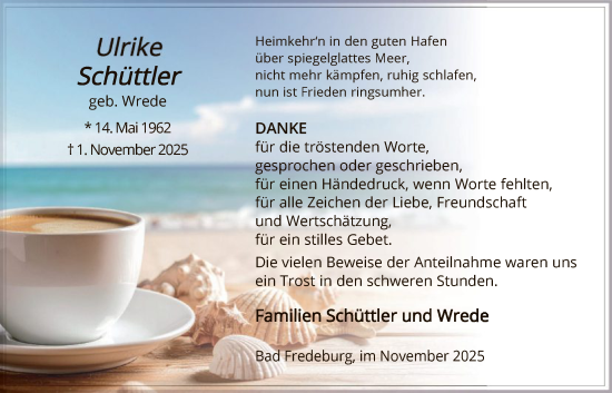 Traueranzeige von Ulrike Schüttler von HASK