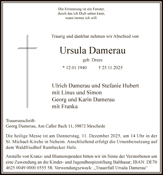 Traueranzeige von Ursula Damerau von HASK