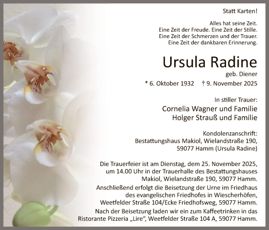 Traueranzeige von Ursula Radine von HAWA