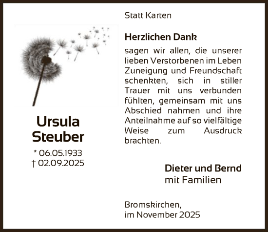 Traueranzeige von Ursula Steuber von HASK