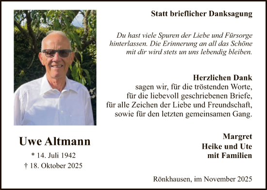 Traueranzeige von Uwe Altmann von HASK