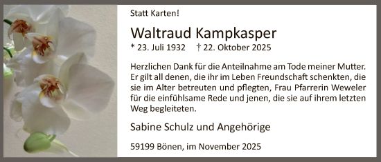 Traueranzeige von Waltraud Kampkasper von HAWA