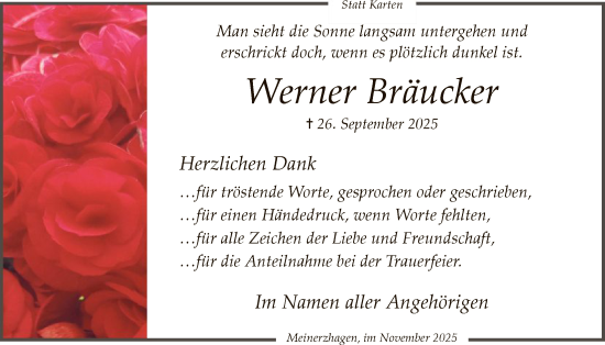 Traueranzeige von Werner Bräucker von HALN