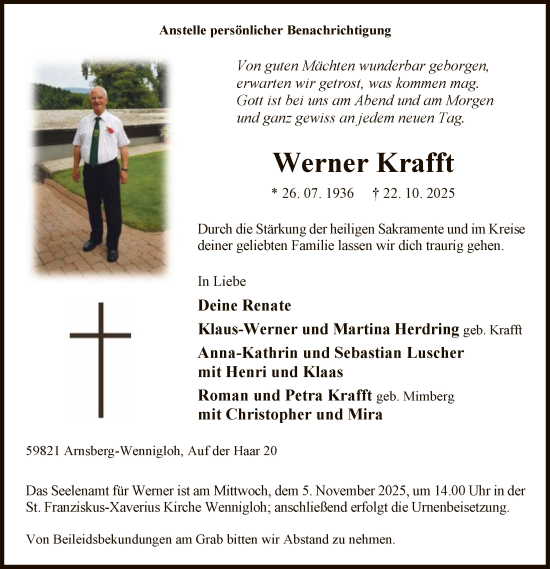 Traueranzeige von Werner Krafft von HASK