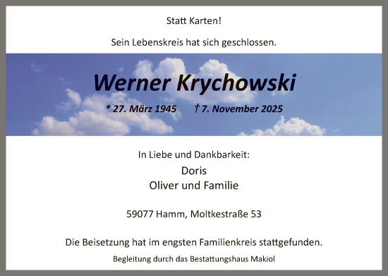 Traueranzeige von Werner Krychowski von HAWA