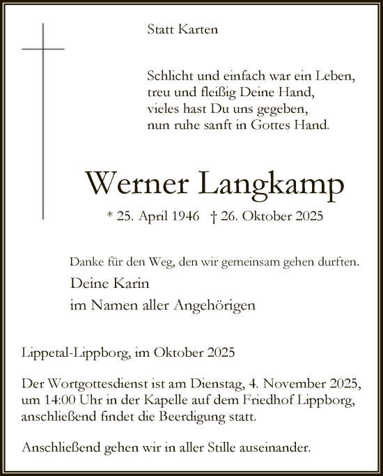Traueranzeige von Werner Langkamp von HASO