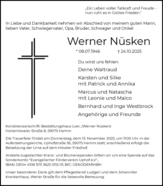 Traueranzeige von Werner Nüsken von HAWA