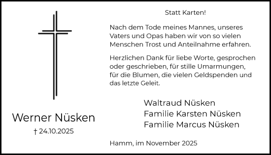 Traueranzeige von Werner Nüsken von HAWA