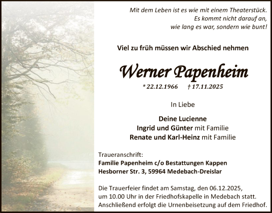 Traueranzeige von Werner Papenheim von HASK