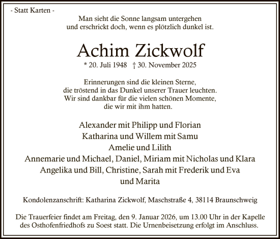 Traueranzeige von Achim Zickwolf von HASO