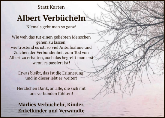 Traueranzeige von Albert Verbücheln von HASK