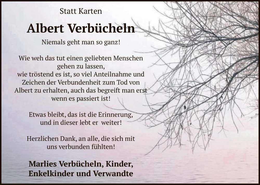  Traueranzeige für Albert Verbücheln vom 20.12.2025 aus HASK