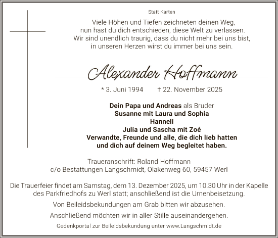 Traueranzeige von Alexander Hoffmann von HASO