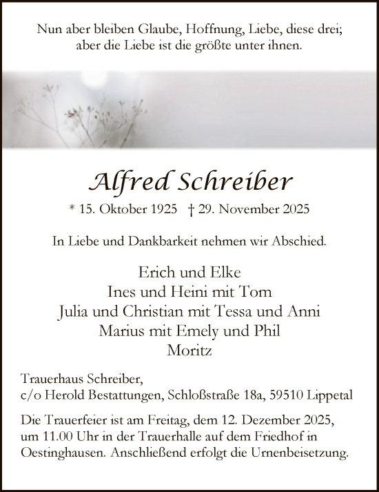 Traueranzeige von Alfred Schreiber von HASO