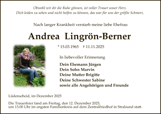 Traueranzeige von Andrea Lingrön-Berner von HALN
