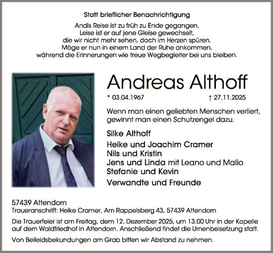 Traueranzeige von Andreas Althoff von HASK