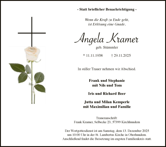Traueranzeige von Angela Kramer von HASK