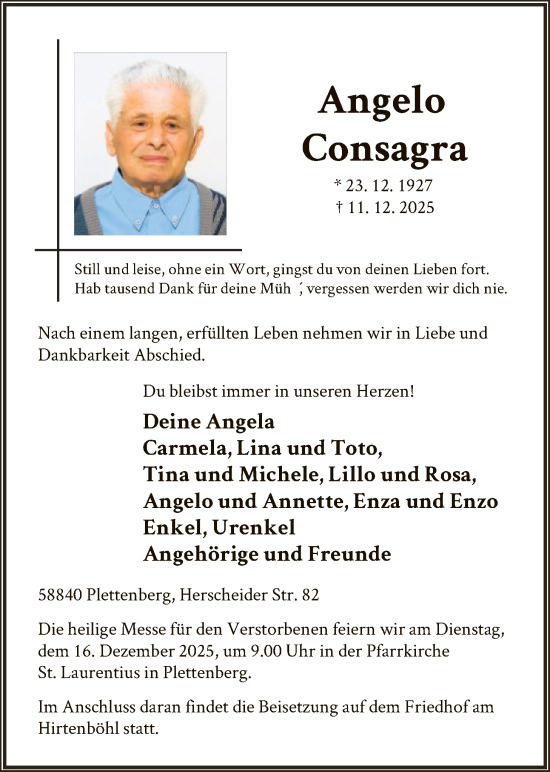 Traueranzeige von Angelo Consagra von HALN