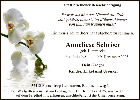Traueranzeige von Anneliese Schröer von HASK
