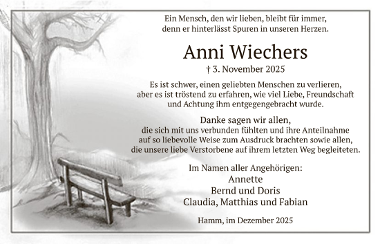 Traueranzeige von Anni Wiechers von HAWA